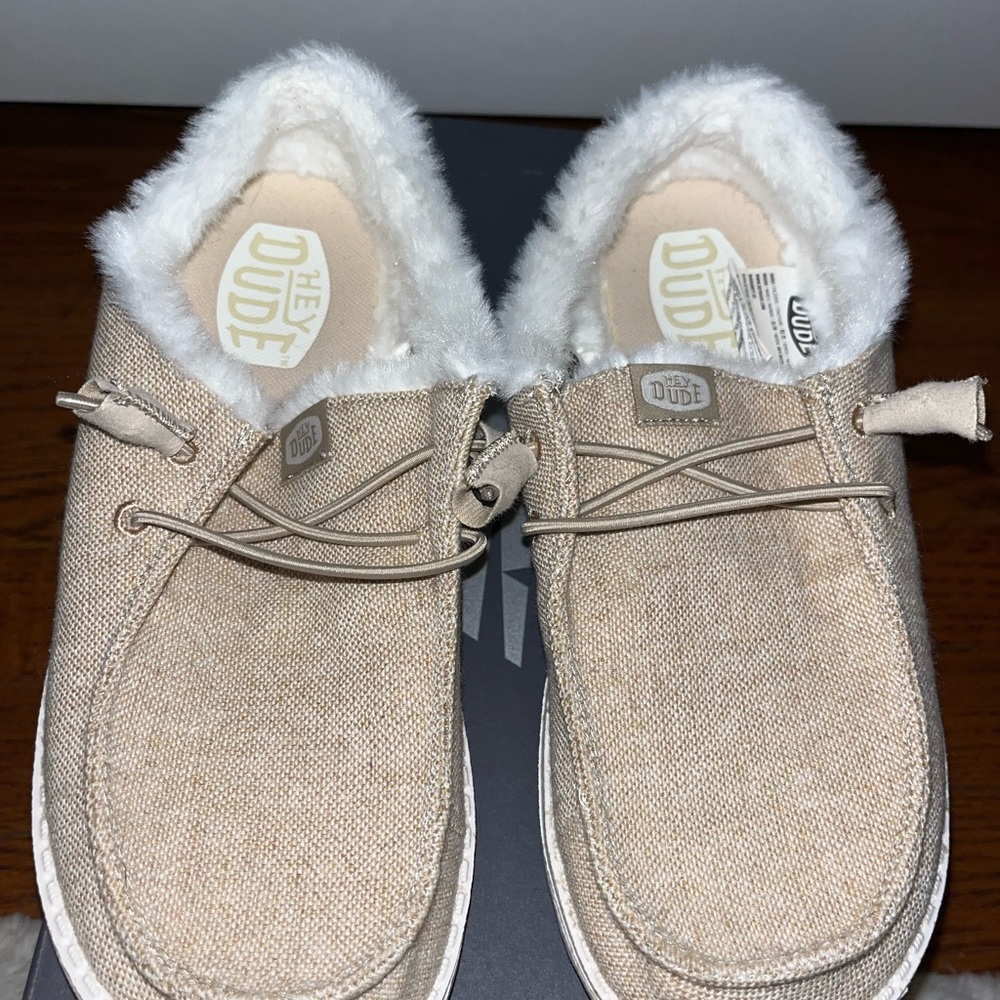 Hey Dude Beige Slip-On Shoes with Fur/Plush Lining